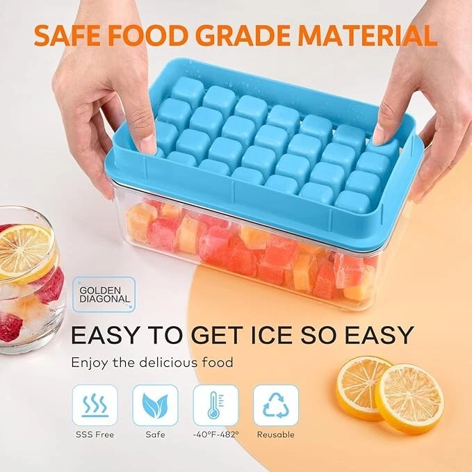 Ice Cube Tray with Lid and Bin, 56 Pcs Ice Cube Tr
